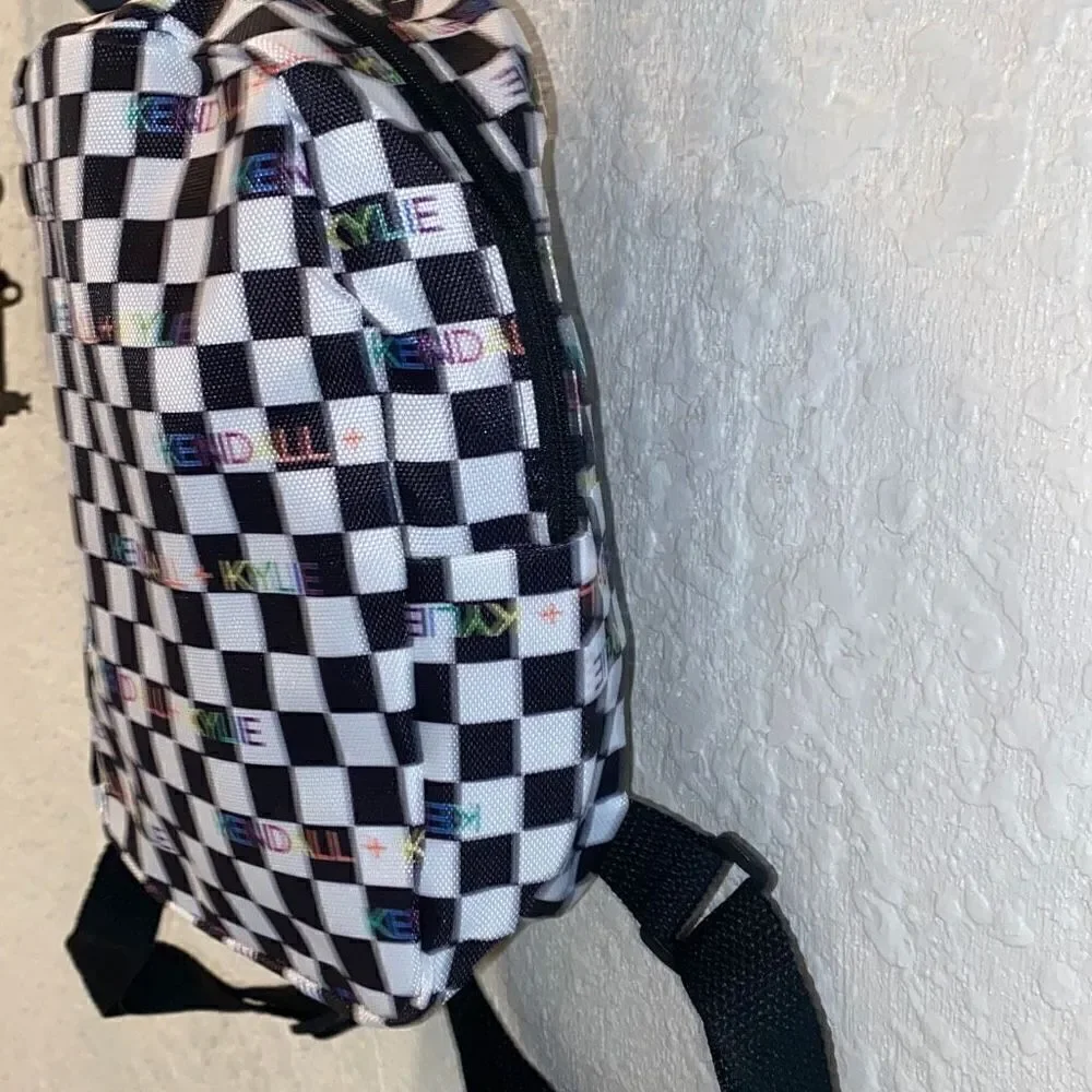 NWT Kendall & Kylie Mini Backpack black/white checkered rainbow